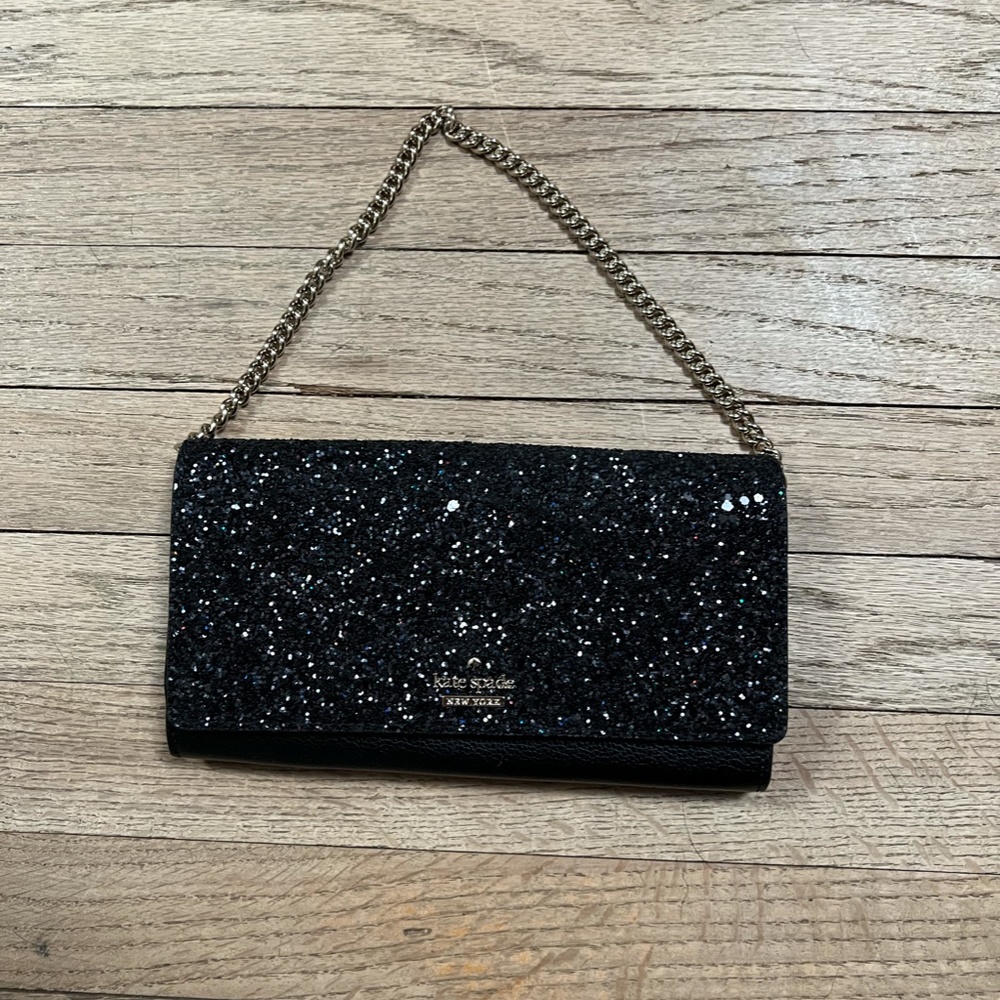 Kate Spade Clutch/Wallet/Purse, Black Leather Laurel Way Glitter NWT